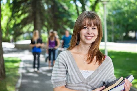 Portrait Of Smiling Young College Girl Stock Image Image Of Classmate