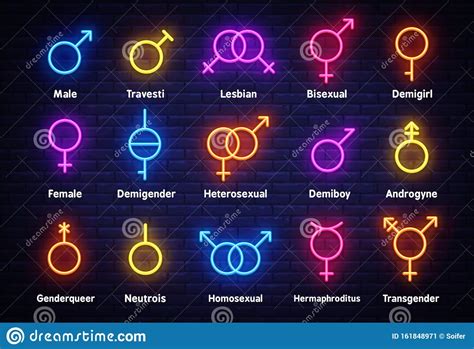 gender neon icons set sexual orientation concept