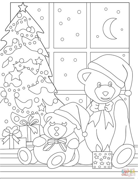 cute teddy bears  christmas tree coloring page  printable