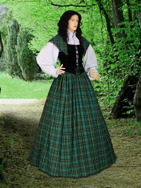 traditional scottish tartan dress ensemble   green  usd medieval  renaissance