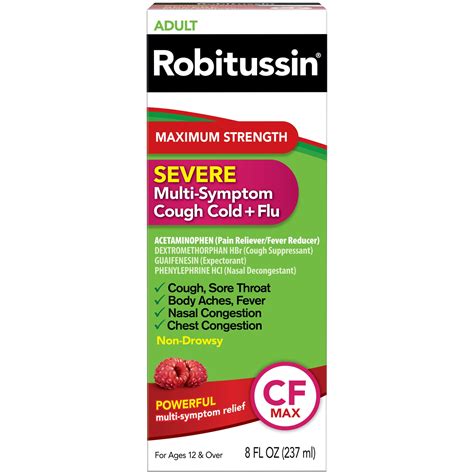 robitussin adult max strength severe cough cold  flu liquid medicine