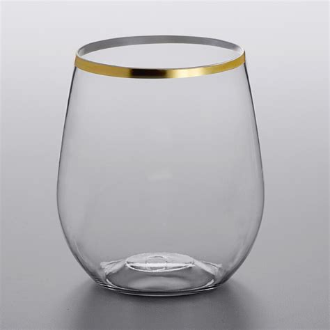Gold Visions 12 Oz Clear Plastic Stemless Wine Glass With