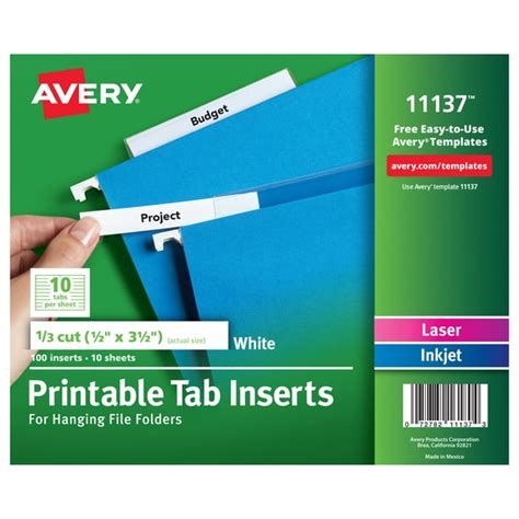 avery printable tab inserts  hanging file folders