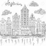Stad Huizen Tekening Gracht Wit Volwassenen Tekenen Kleurplaten Amsterdamse sketch template