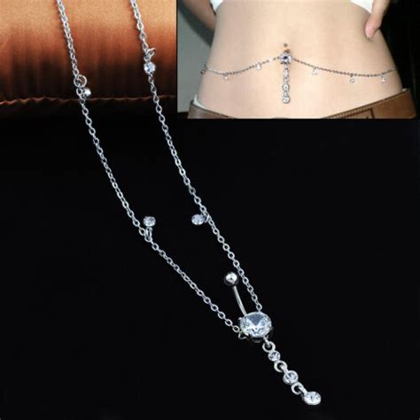 Fashion Sexy Zircon Pendant Belly Button Chain Ring Piercing Navel Body