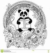 Panda Zen Book Coloring Adults Vector Tangle Circle Stress Anti Doodle Frame Illustration Floral Flower Adult Drawing Preview sketch template