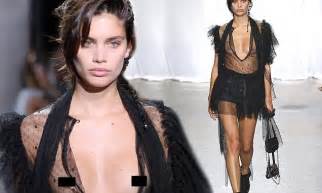 sara sampaio bares breasts in ultra sheer blouse at nyfw daily mail online