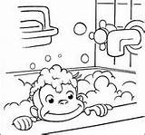 Curious Coloring George Bathing Pages Printable Monkey Kids Colouring Bathroom Bath Sheets Halloween Drawing Print Library 4kids Taking Take Shower sketch template