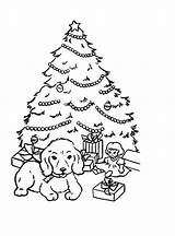 Puppy Christmas Coloring Pages Sitting Trees Front Color Colorluna sketch template