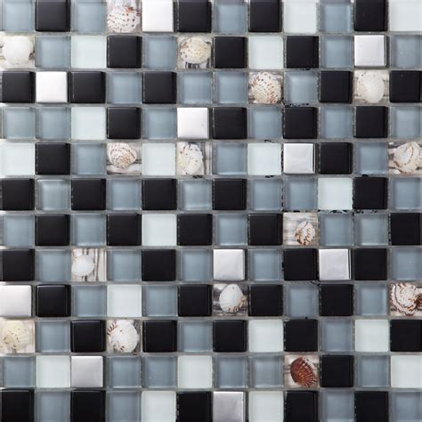 Silver Metal Coating Glass Mosaic Tile Frost Glass Resin With Shell