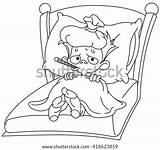 Sick Clip Clipart Bed Vector Kid Child Outlined Lying Cartoon Coloring Drawing Children Person Illustration Stock Shutterstock Sketch Ground Search sketch template
