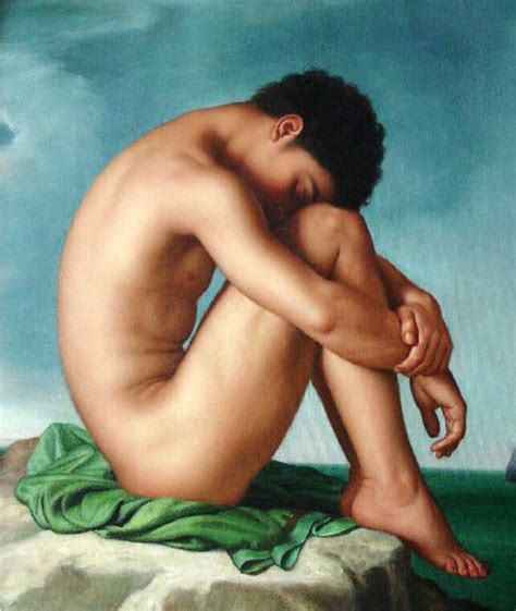 Huge Art Oil Painting Nude Male Portrait Gay Strong Man By