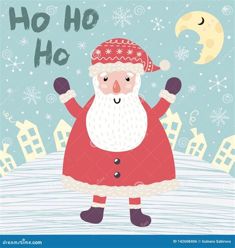 Christmas Card With Santa Claus Saying Ho Ho Ho Stock Vector