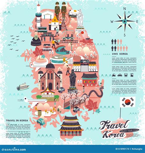 south korea travel map stock illustration image