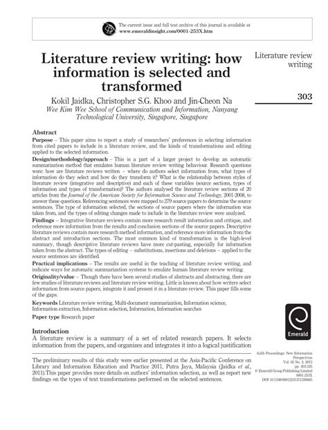 literature review writing  information  selected