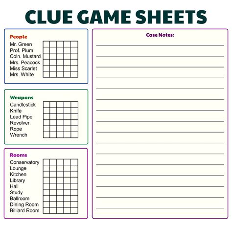 clue jr sheets printable