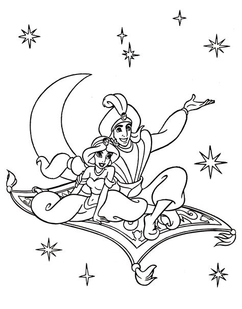 walt disney coloring pages princess jasmine prince aladdin carpet