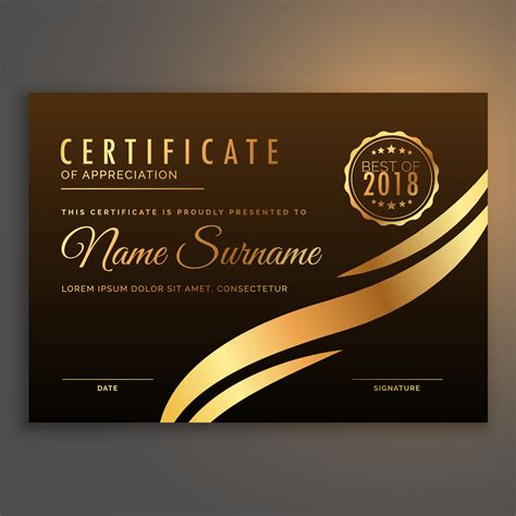 stylish premium certificate design  golden color   vector art stock graphics