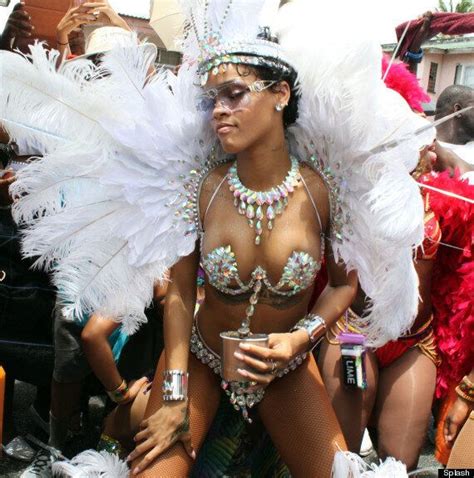 rihanna parties in bejewelled bikini at barbados carnival pictures video huffpost uk