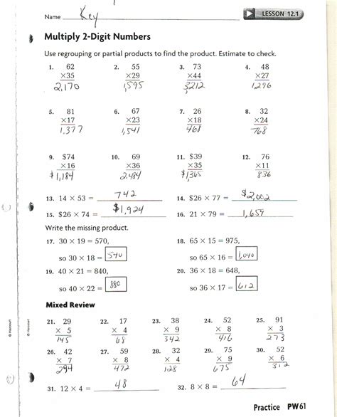 math grade  chapter  lesson  answer key otto elmores