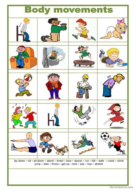 body movement pictionary picture  english esl worksheets