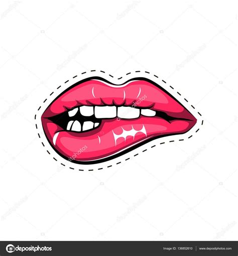 weibliche lippen mund mit einem kuss lächeln zunge zähne vektor comic illustration im pop