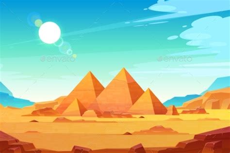 Egyptian Pyramids Landscape Cartoon Vector By Vectorpouch