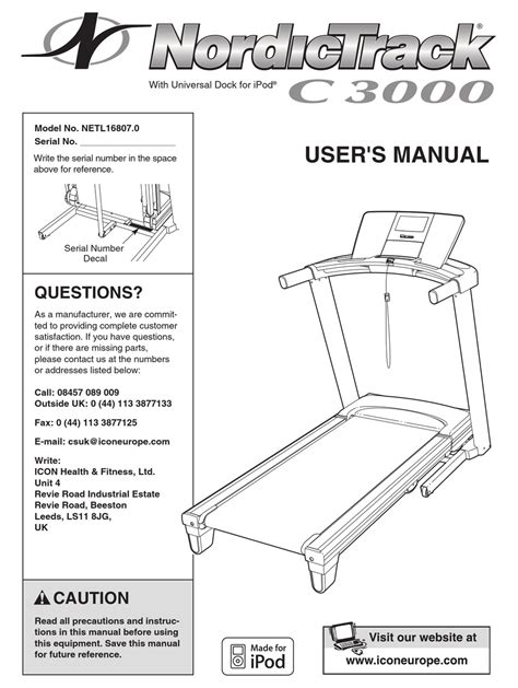 Nordictrack C3000 Treadmill User Manual Pdf Download Manualslib