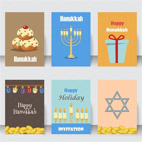 hanukkah jewish holiday cards set decorative illustrations creative