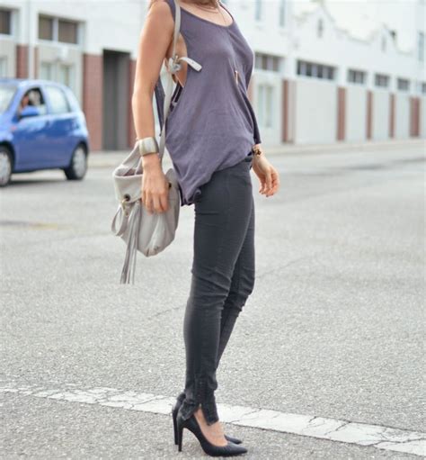 Purple Tank Top Black Jeans Open Sided Backless Shirt No