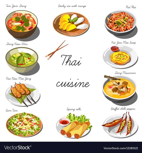 thai cuisine set collection food dishes royalty free vector