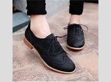 Women Lace Up Wing Tip Oxford Flat Chunky Heels Ankle Boots Shoes Plus