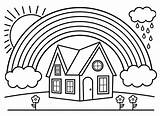 Rainbow House Coloring Pages Printable Kids sketch template