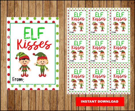 elf kisses tags printable christmas gift tags christmas elf etsy