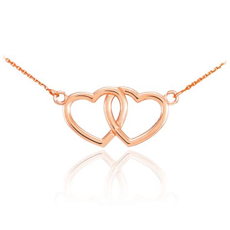 rose gold double heart pendant sideways necklace valentines day gift ebay