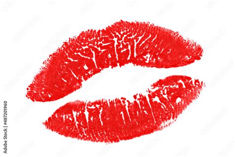 Lipstick Kiss Isolated On White Background Red Lips Stain Mark Stock