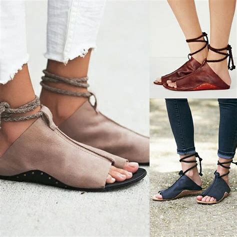Weweya Peep Toe Rivet Gladiator Sandals Women Ankle Strap Flats Women