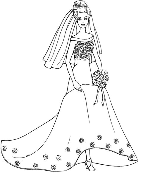 barbie doll wearing  wedding dress coloring pages kids coloring