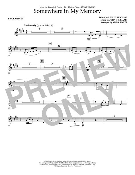 Somewhere In My Memory Arr Mark Hayes Bb Clarinet Sheet Music