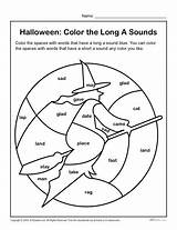 Halloween Color Worksheet Long Sounds Activity Words Printable Print sketch template