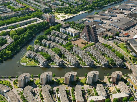 aerial view amsterdam west residential area  social housing  peninsula  kop van jut