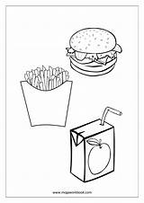 Coloring Food Burger French Fries Pages Megaworkbook Fruit sketch template