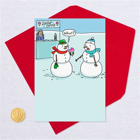 snowman eating a snow cone funny christmas card greeting cards hallmark