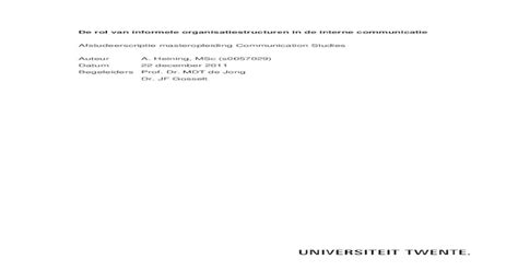 rol van  formele organisatiestructuren  de interneessayutwentenlheininganne