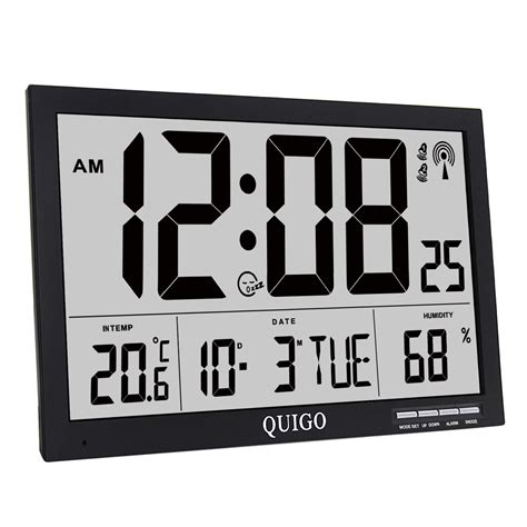 quigo large digital wall clock atomic battery operated alarms jumbo display day date temperature