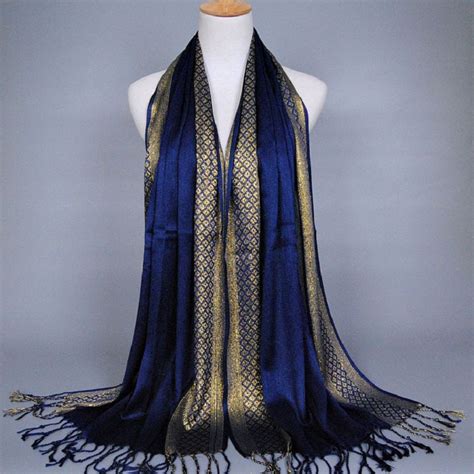 fashion golden silk scarf women long big tassel foulard flashing multi