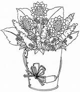Coloring Flower Bucket Pages Flowers Adult Blossoms Beccysplace Drawing sketch template