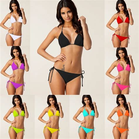 Sexy Bandages Bikini Set Summer Solid Color Swimwear Brazilian Bikini