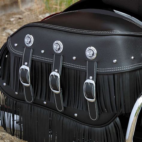 genuine leather upper saddlebag fringe black sturgis
