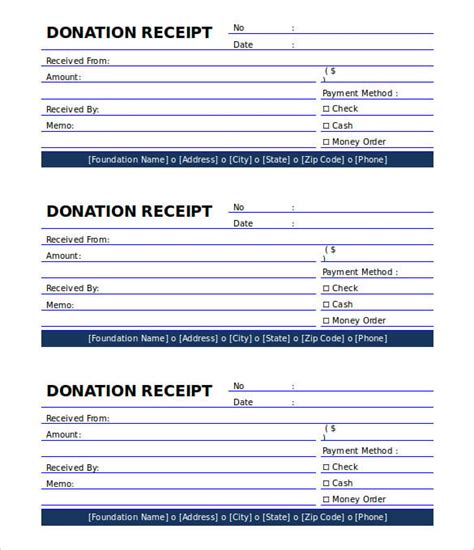 printable donation receipt template printable templates